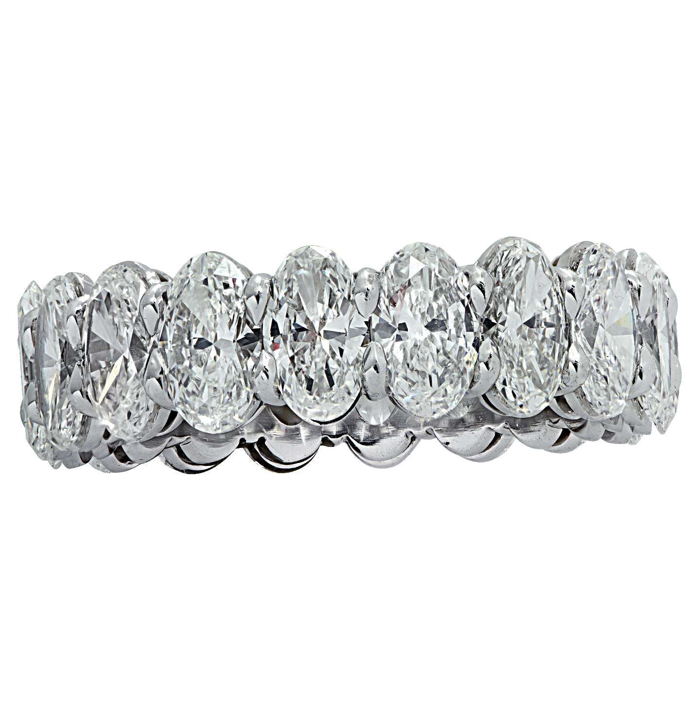Side view of the Vivid Diamonds 4.96 Carat Oval Diamond Eternity Band in Platinum, illustrating the exquisite design and craftsmanship of the emerald cut diamonds.