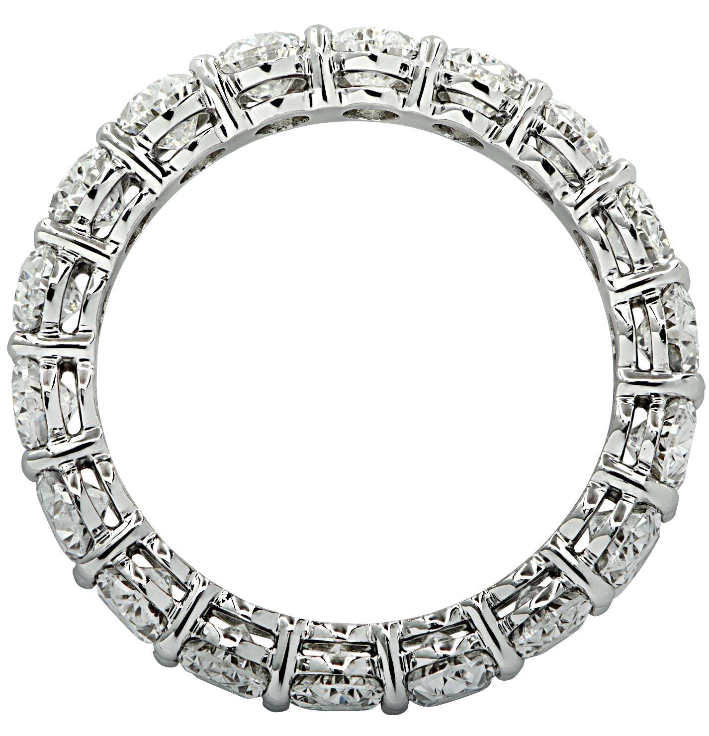 Timeless 4.33 Carat Oval Cut Diamond Eternity Band in Platinum by Vivid Diamonds, featuring a brilliant circular arrangement of high-quality diamonds.