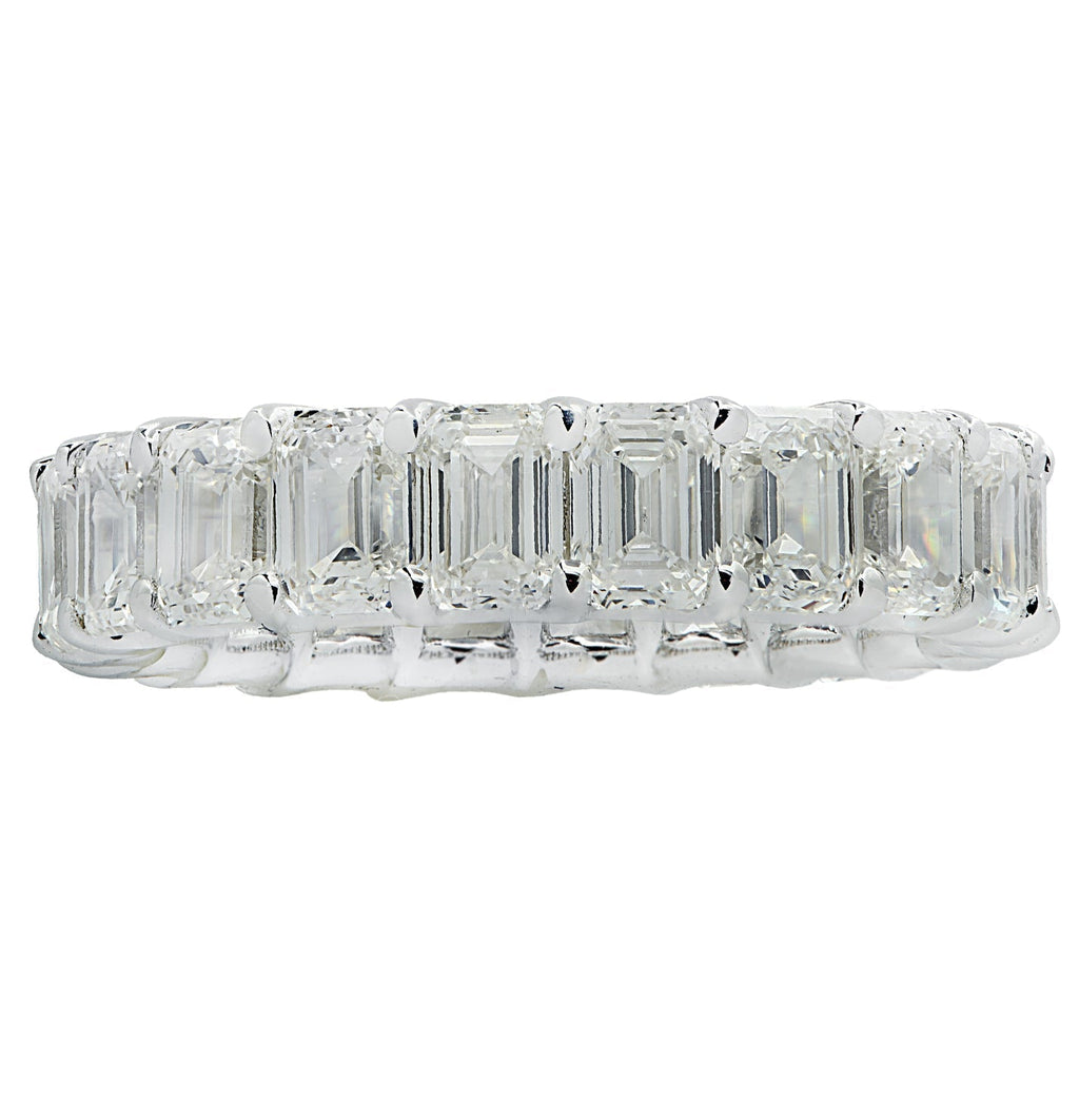 Vivid Diamonds 6.27 Ct Emerald Cut Diamond Eternity Band in 18K White Gold, capturing the exquisite detail and brilliance of GIA certified emerald cut diamonds.