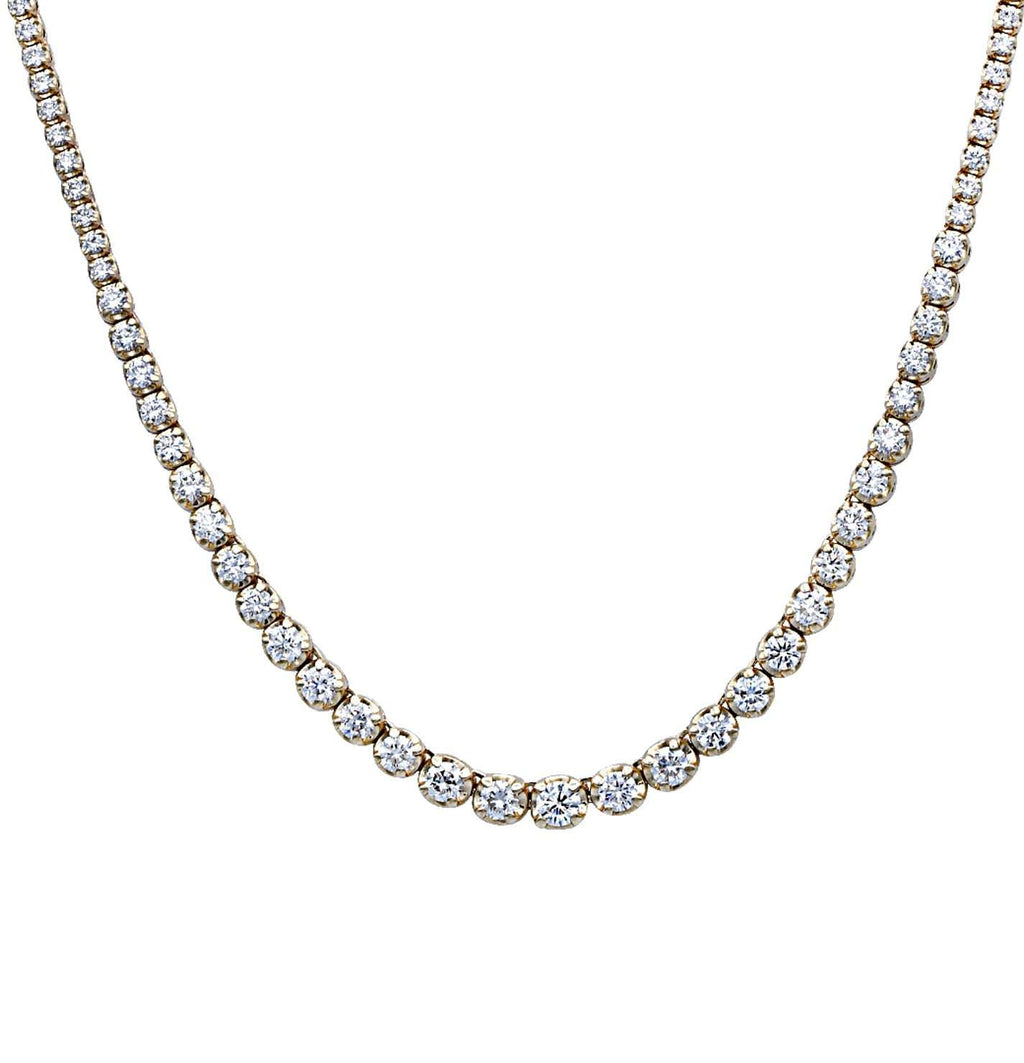 Luxurious Vivid Diamonds 6.70 Ct Yellow Gold Diamond Riviere Necklace showcasing 146 brilliant cut diamonds, elegantly designed for sophistication.