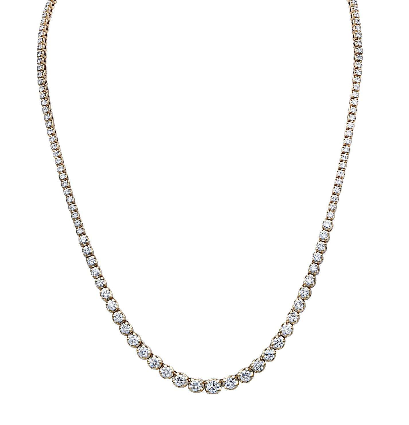 Elegant Vivid Diamonds 6.70 Ct Yellow Gold Diamond Riviere Necklace featuring a stunning array of 146 brilliant cut diamonds, perfect for formal occasions.