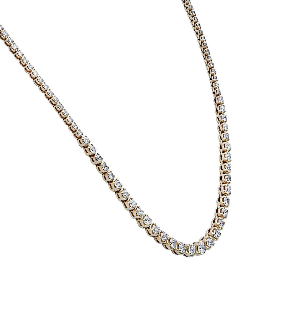 Exquisite Vivid Diamonds 6.70 Ct Yellow Gold Diamond Riviere Necklace with 146 round brilliant cut diamonds, crafted for timeless luxury and grace.