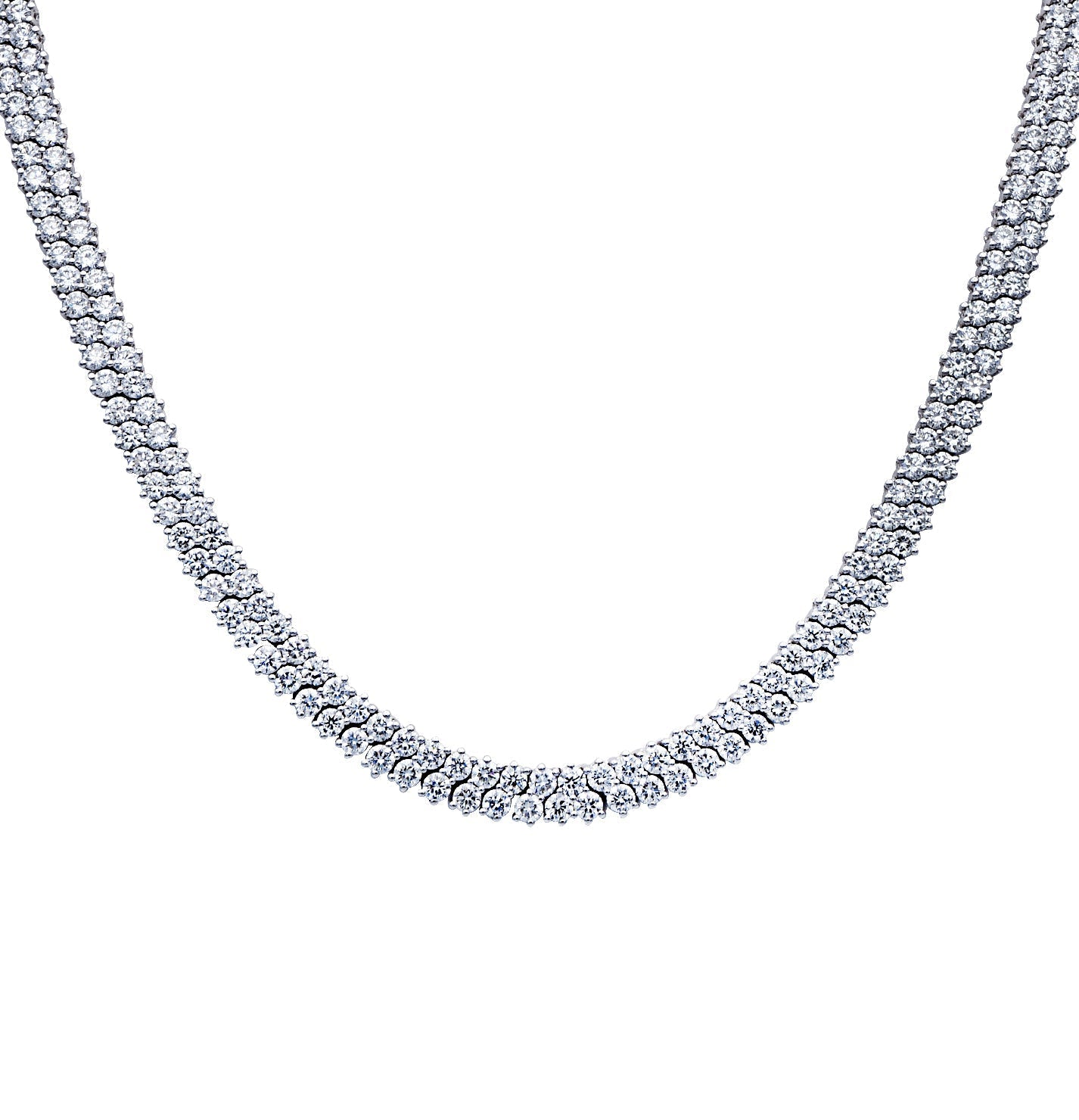 Vivid Diamonds 18.41 Ct Double Row Tennis Necklace in 14K White Gold showcasing 336 brilliant cut diamonds, a luxurious statement piece perfect for any occasion.