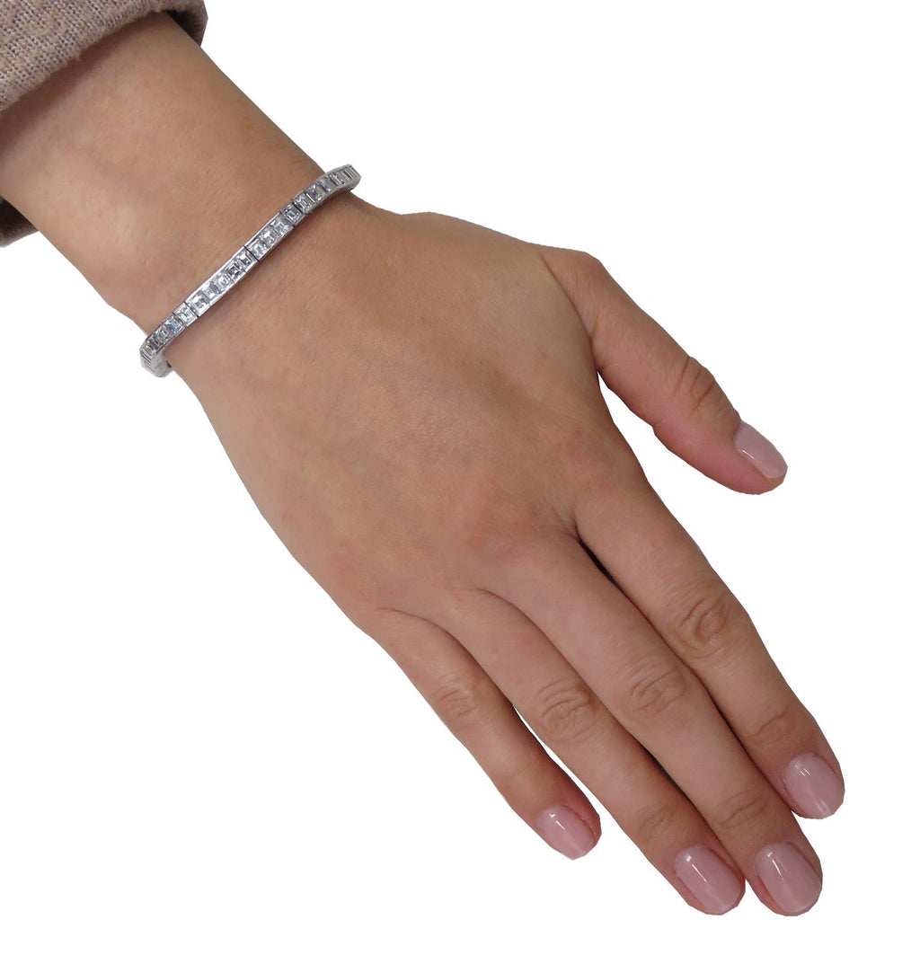 Mid Century 12.02 Carat Carre' Cut Diamond Tennis Bracelet -V41911 Vivid Diamonds