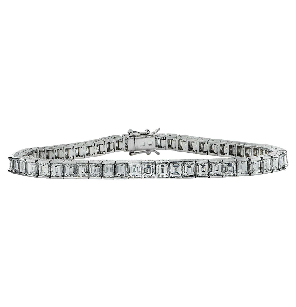 Mid Century 12.02 Carat Carre' Cut Diamond Tennis Bracelet -V41911 Vivid Diamonds