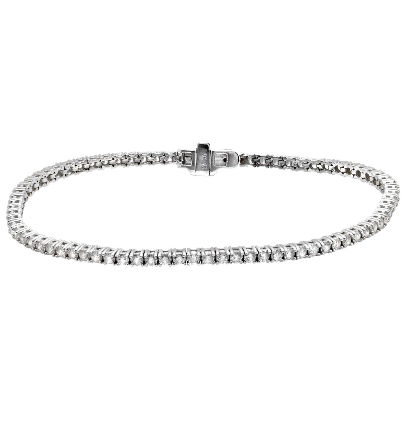 Vivid Diamonds 2.03 Ct 18K White Gold Diamond Tennis Bracelet featuring a secure hidden box clasp and a sparkling arrangement of 81 diamonds, perfect for luxury wear.