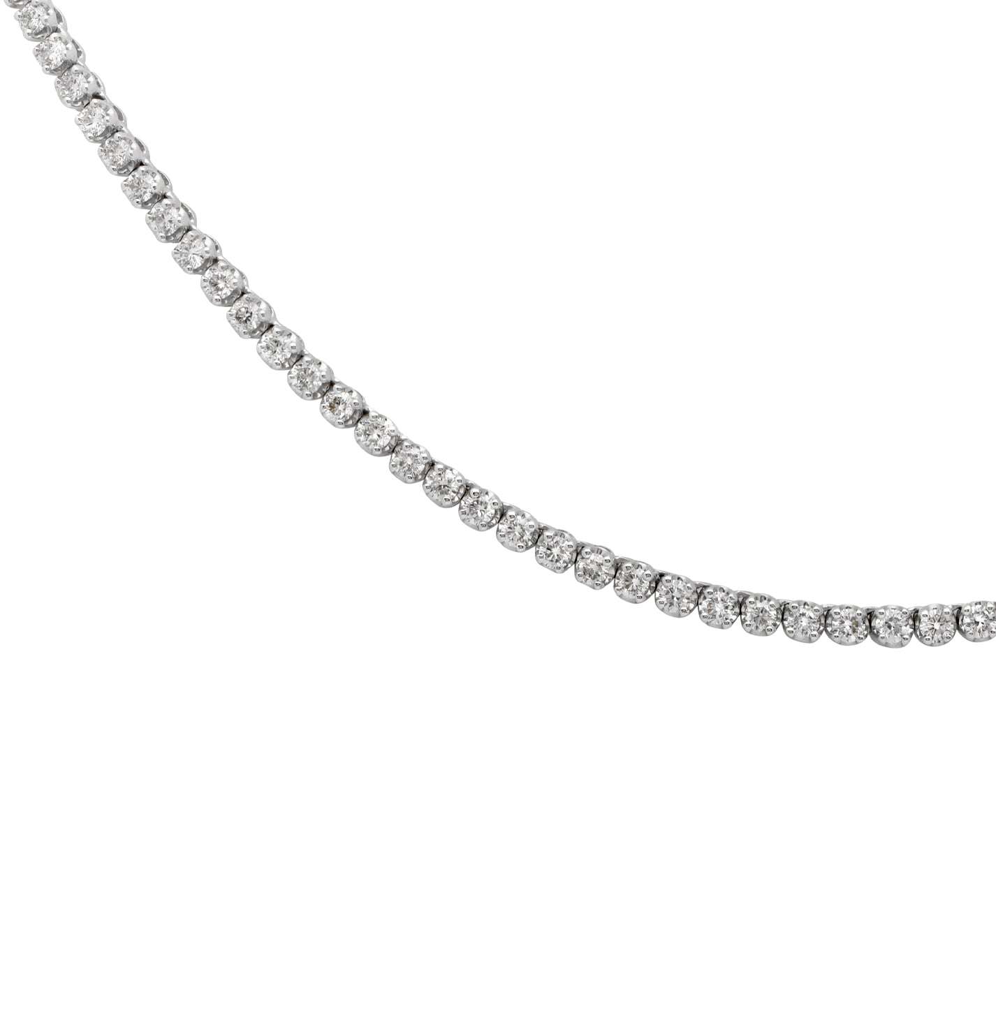 Detailed angle of the Straight Line 5.70 Carat Diamond Tennis Necklace by Vivid Diamonds, emphasizing the brilliant diamonds and luxurious design.