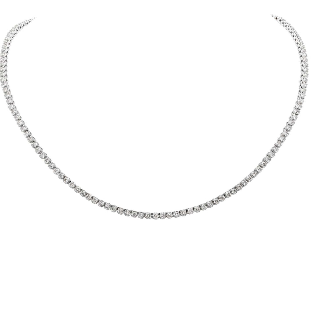 Elegant Straight Line 5.70 Carat Diamond Tennis Necklace from Vivid Diamonds, showcasing exquisite craftsmanship with 145 round brilliant cut diamonds set in luxurious white gold.
