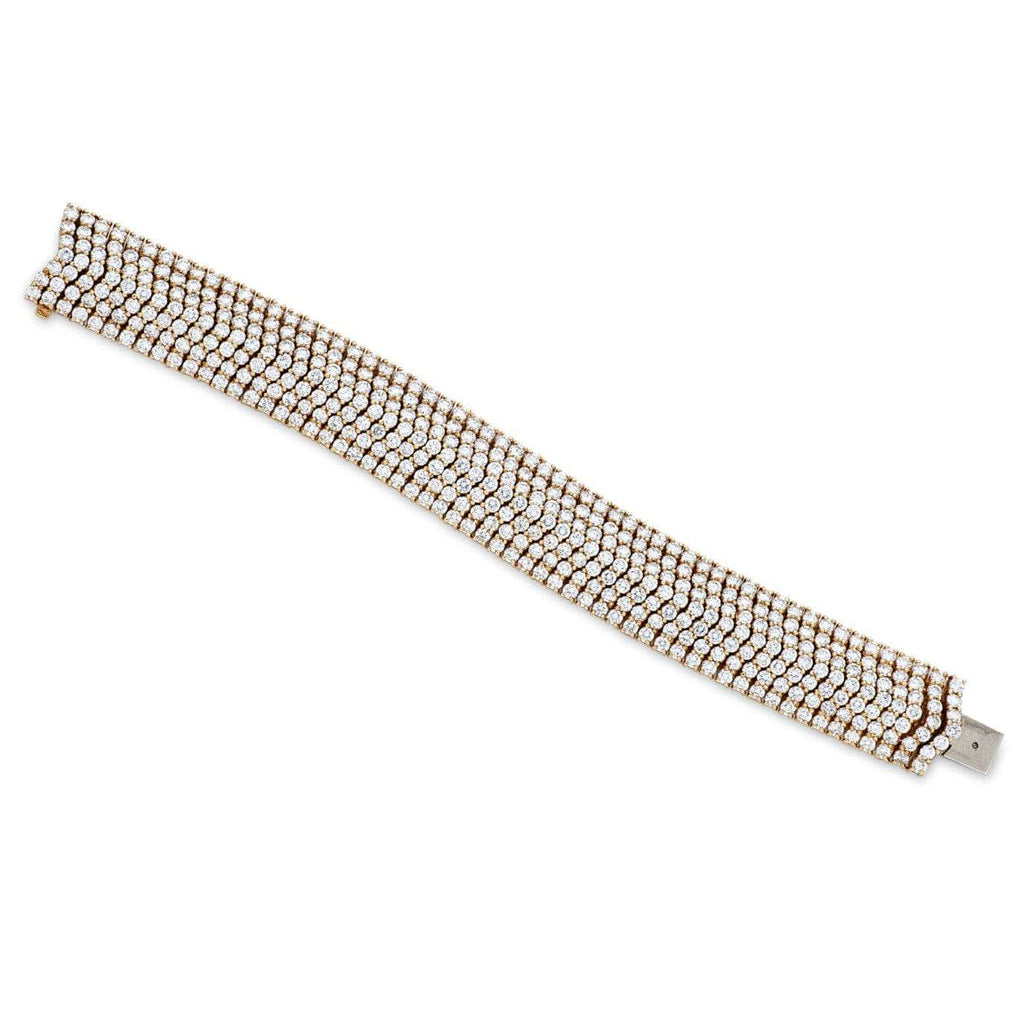 Refined 30 Carat Diamond Domed Bracelet in 18K Yellow Gold by Vivid Diamonds, displaying a luxurious design with 413 shimmering brilliant cut diamonds for a sophisticated allure.
