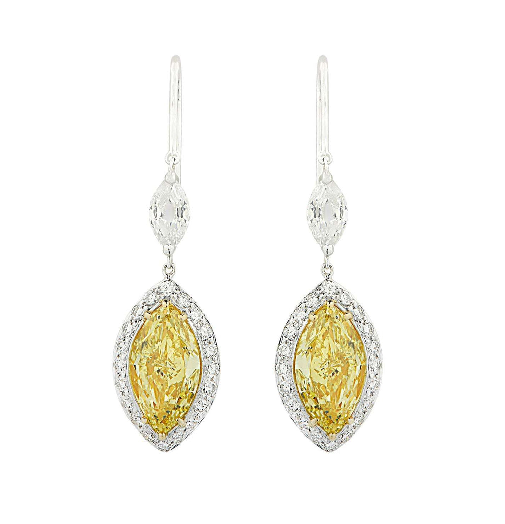 3.94 Carat GIA Certified Fancy Intense Yellow Diamond and White Diamond Dangle Earrings-V45635 Vivid Diamonds