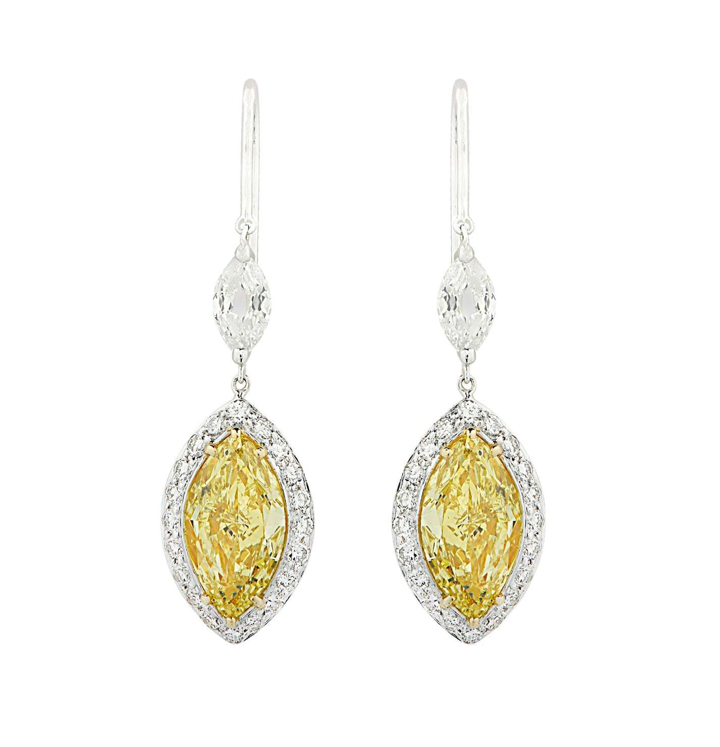 3.94 Carat GIA Certified Fancy Intense Yellow Diamond and White Diamond Dangle Earrings-V45635 Vivid Diamonds