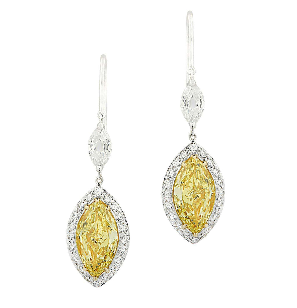 3.94 Carat GIA Certified Fancy Intense Yellow Diamond and White Diamond Dangle Earrings-V45635 Vivid Diamonds