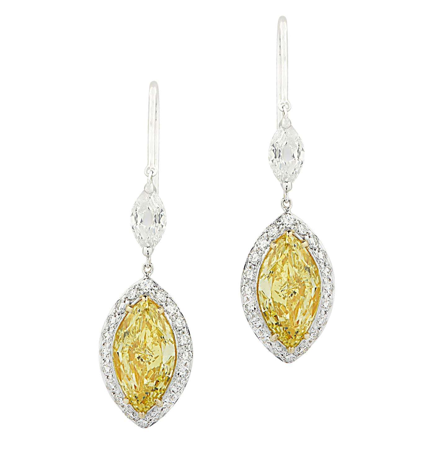 3.94 Carat GIA Certified Fancy Intense Yellow Diamond and White Diamond Dangle Earrings-V45635 Vivid Diamonds