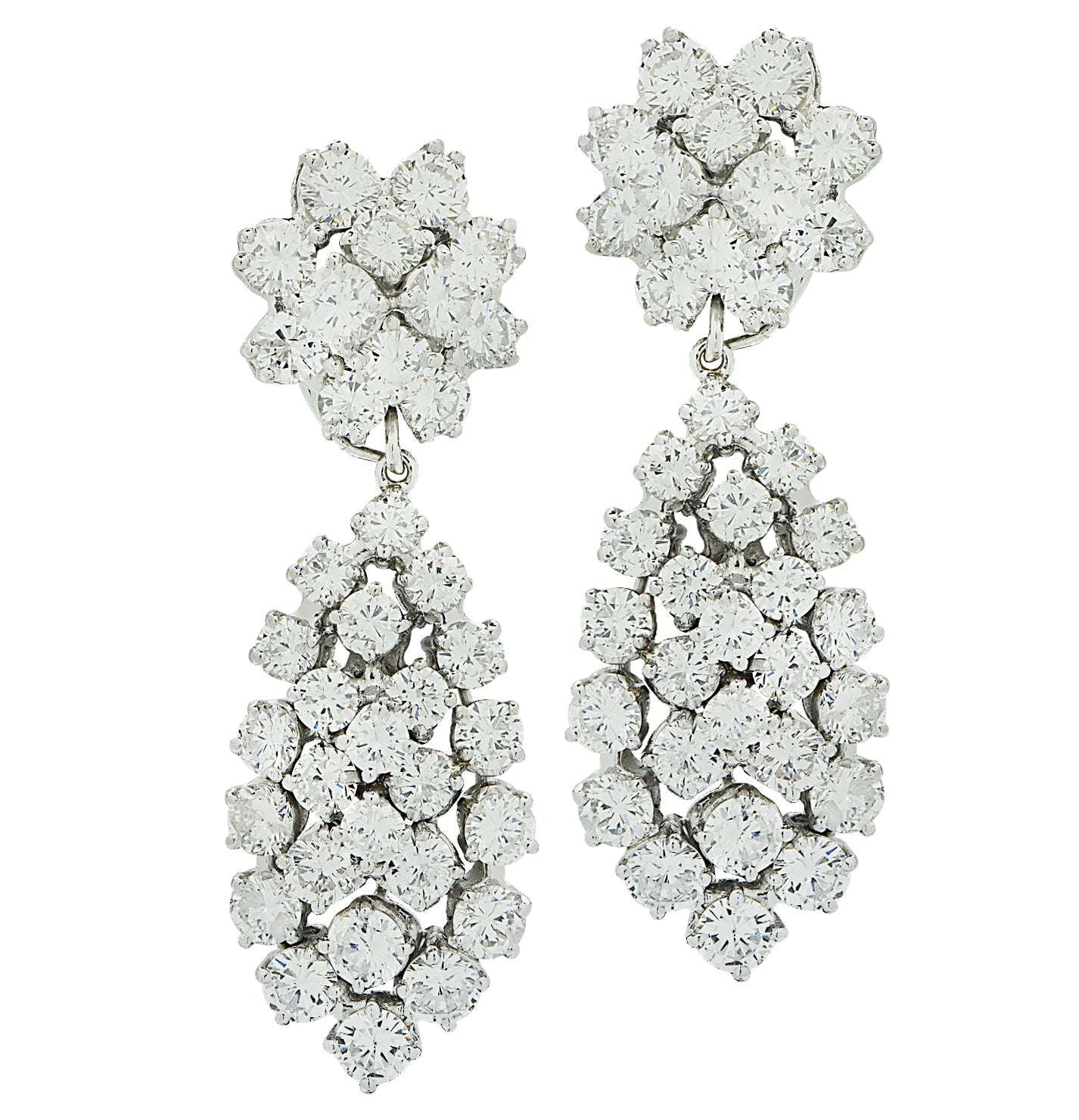 Vivid Diamonds 10 Carat Clip-On Dangle Earrings featuring 72 brilliant cut diamonds in dazzling white gold, showcasing luxury and elegance.