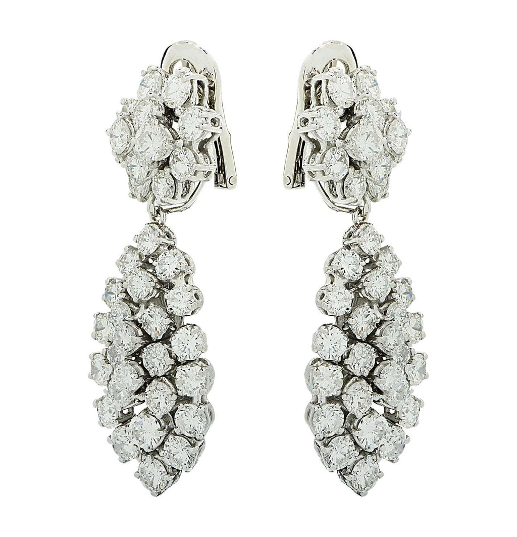 Stunning Vivid Diamonds 10 Carat Clip-On Dangle Earrings featuring 72 brilliant cut diamonds set in luxurious white gold, showcasing exquisite craftsmanship and elegance.