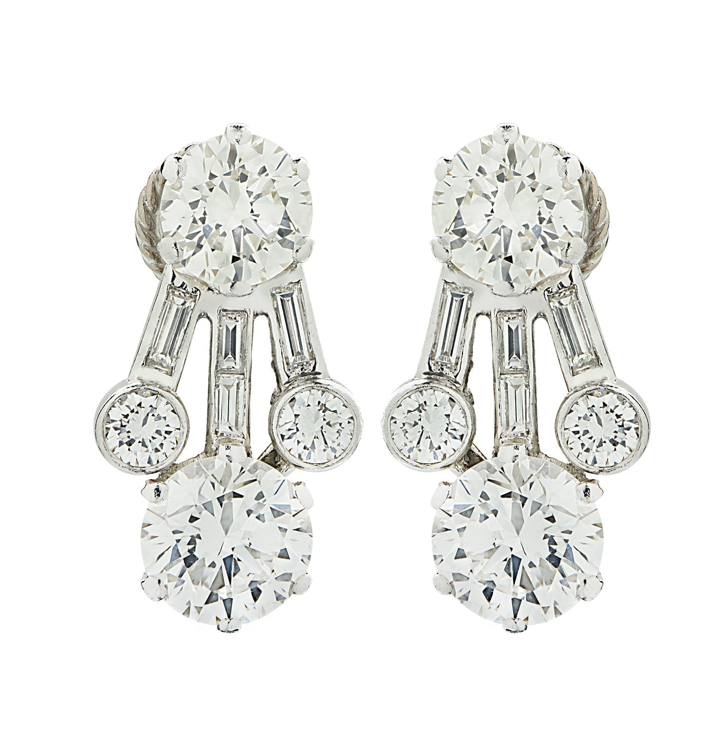 Luxurious Harry Winston 4.65 Ct Diamond Clip-On Earrings in Platinum showcasing exquisite brilliance with intricate diamond cuts, created by Vivid Diamonds.