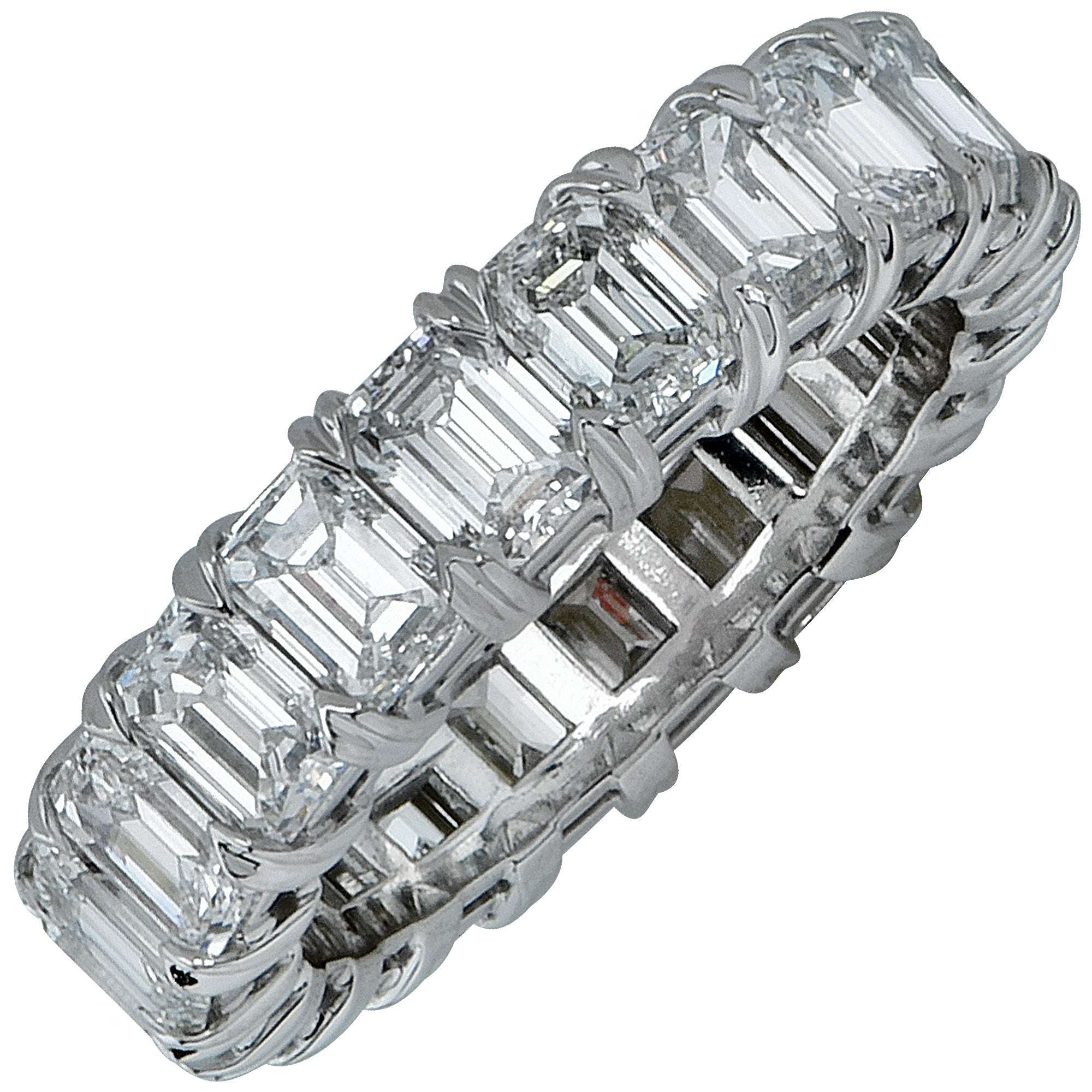 Elegant 6.43 Carat Emerald Cut Diamond Eternity Band in Platinum by Vivid Diamonds, showcasing stunning clarity and brilliance with 20 meticulously set emerald cut diamonds, perfect for timeless luxury.