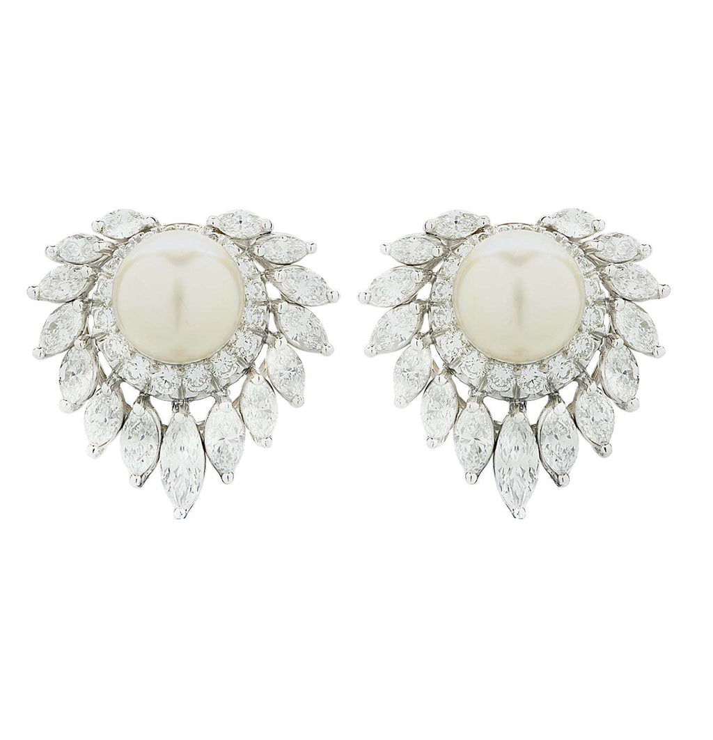 5.40 Carat Diamond and Pearl Ear Clip Earrings -V46507 Vivid Diamonds