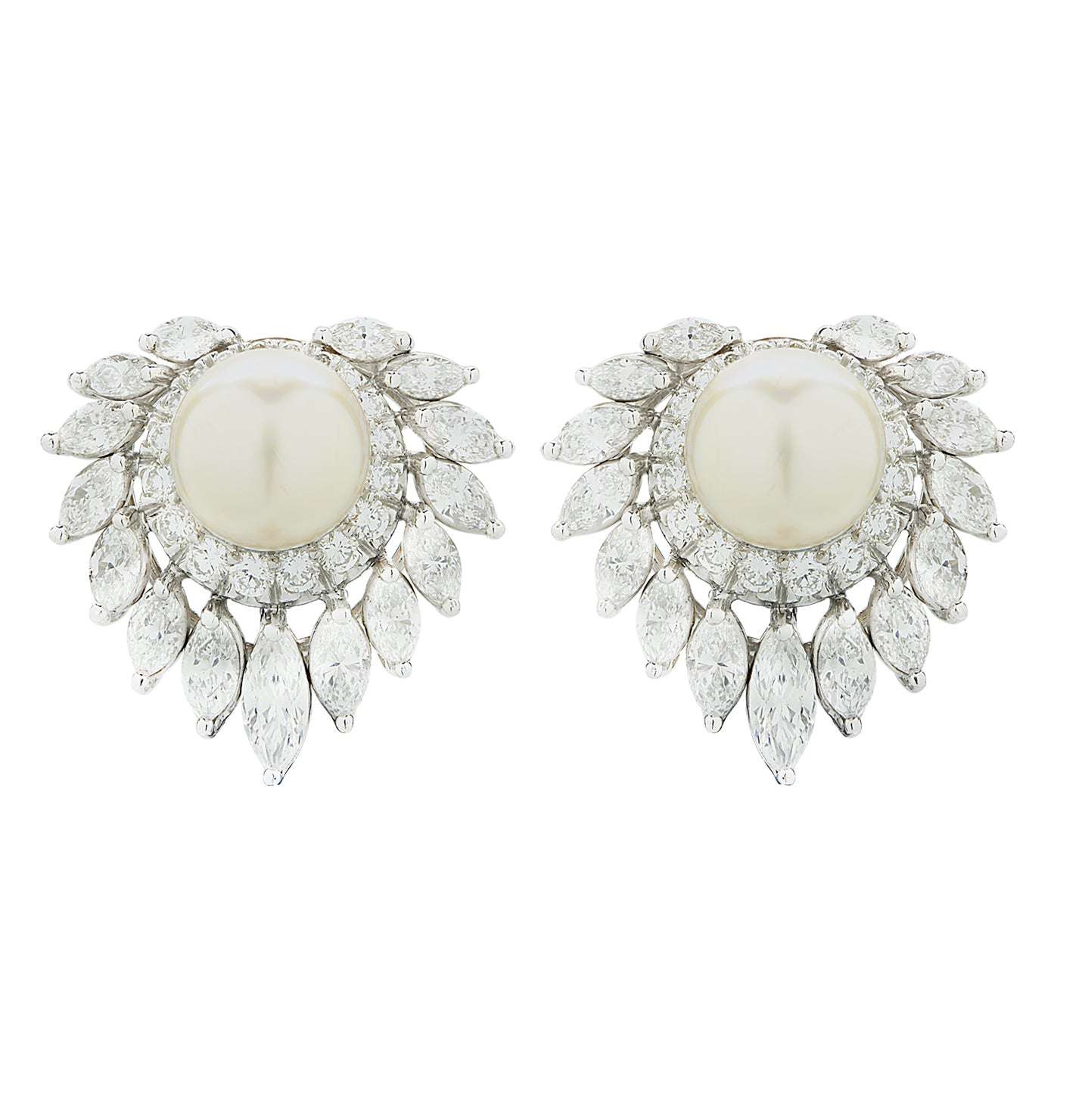 5.40 Carat Diamond and Pearl Ear Clip Earrings -V46507 Vivid Diamonds
