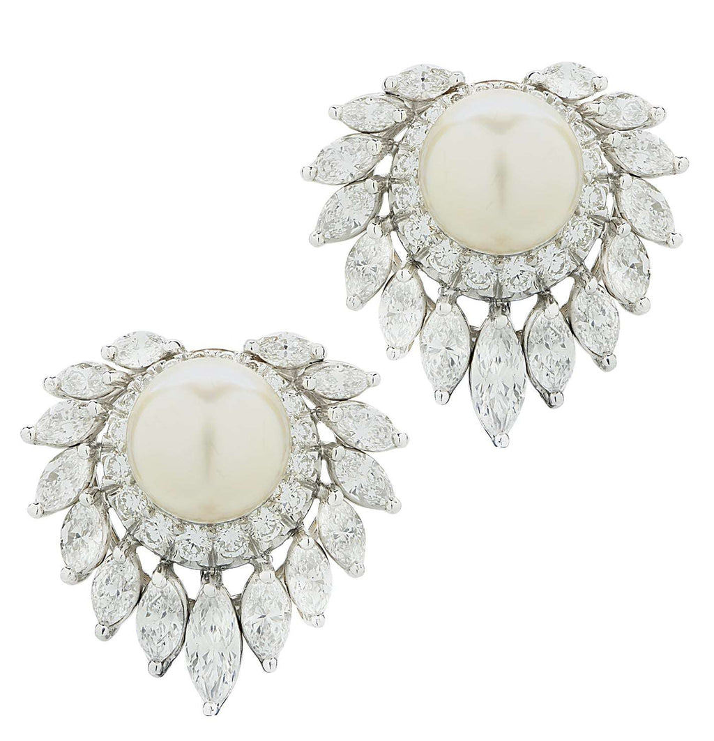 5.40 Carat Diamond and Pearl Ear Clip Earrings -V46507 Vivid Diamonds