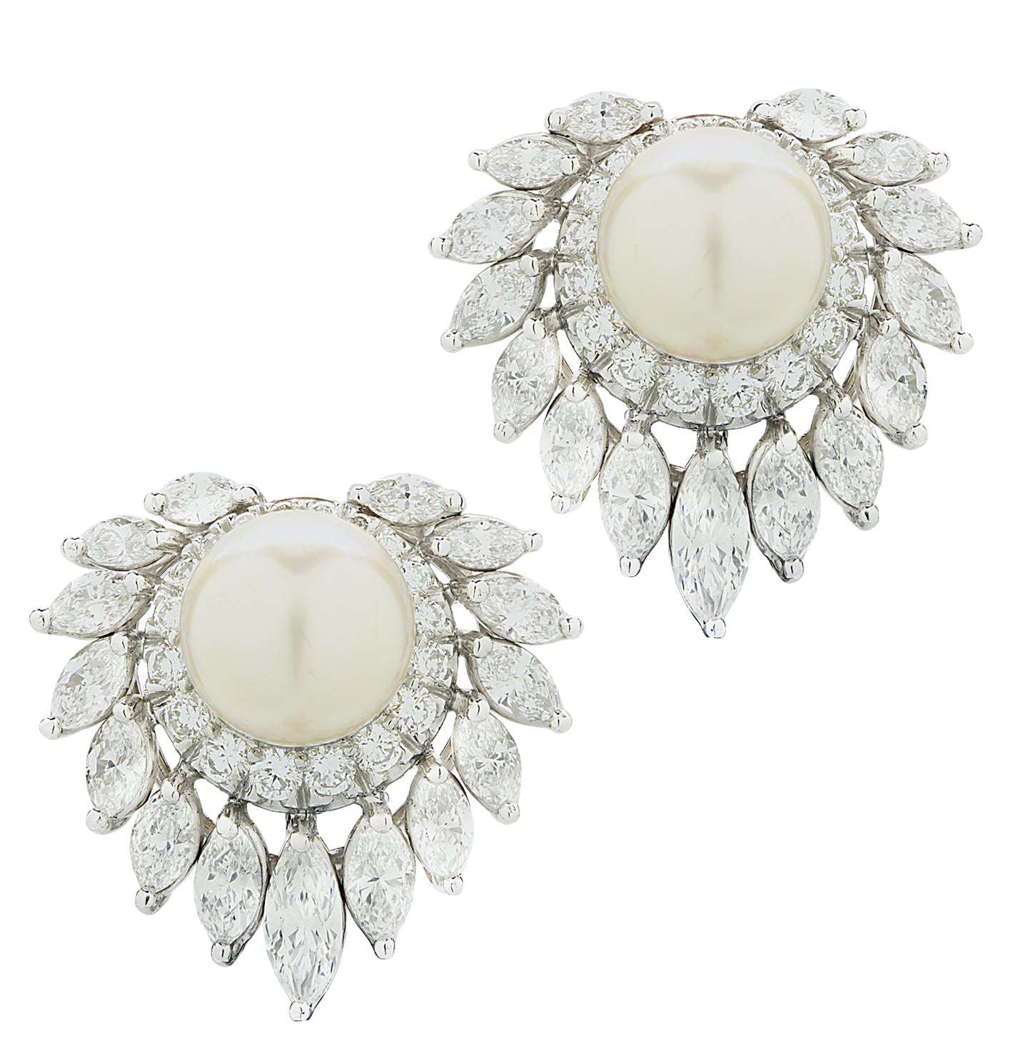 5.40 Carat Diamond and Pearl Ear Clip Earrings -V46507 Vivid Diamonds