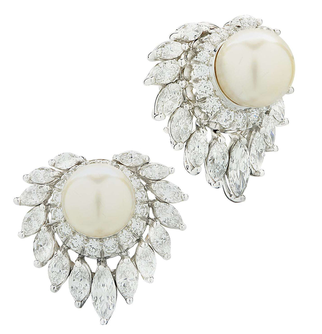 5.40 Carat Diamond and Pearl Ear Clip Earrings -V46507 Vivid Diamonds