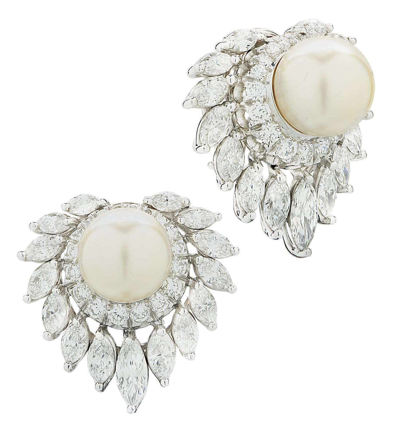 5.40 Carat Diamond and Pearl Ear Clip Earrings -V46507 Vivid Diamonds