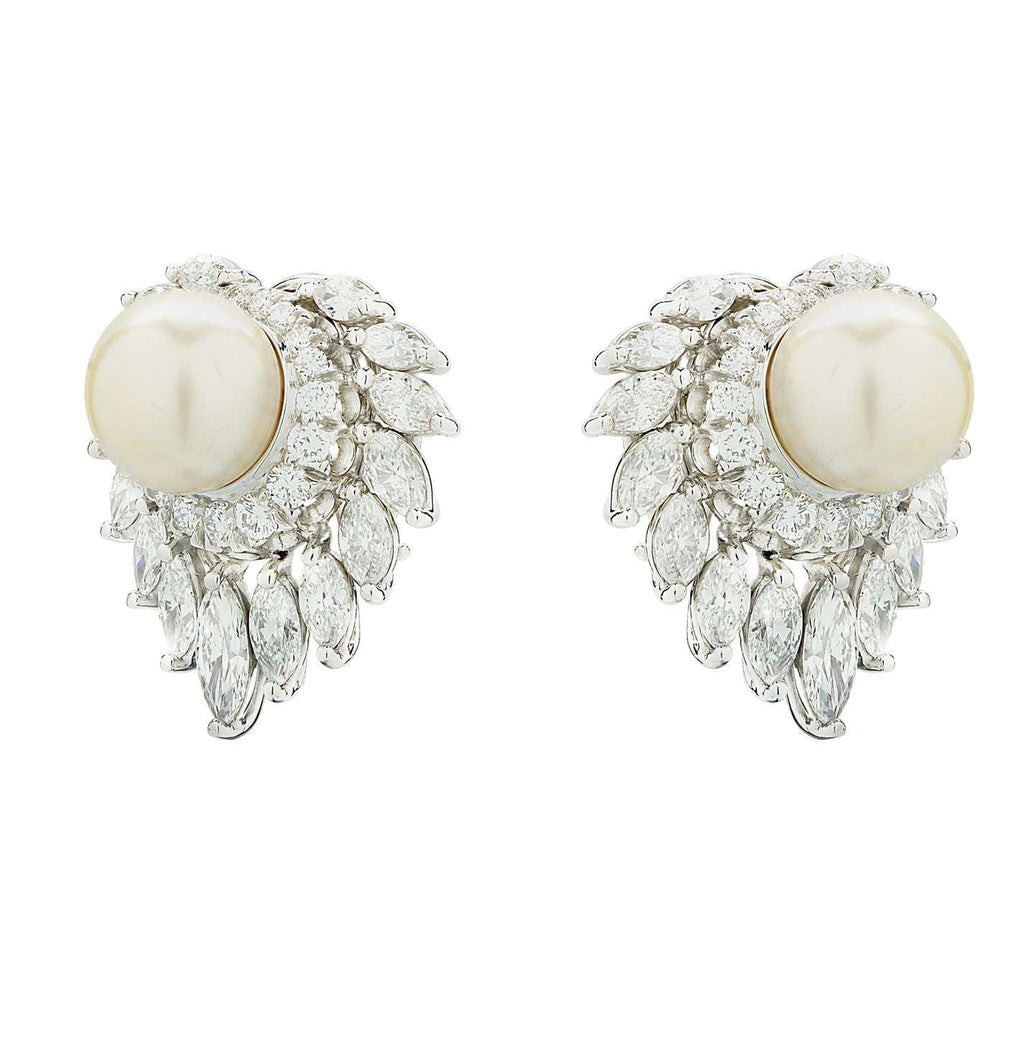 5.40 Carat Diamond and Pearl Ear Clip Earrings -V46507 Vivid Diamonds