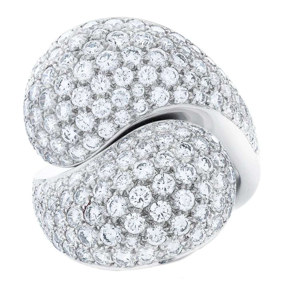 Elegant French Cartier 5.2 Ct Diamond Bypass Ring in 18K White Gold featuring a luxurious arrangement of round brilliant-cut diamonds, designed by Vivid Diamonds.