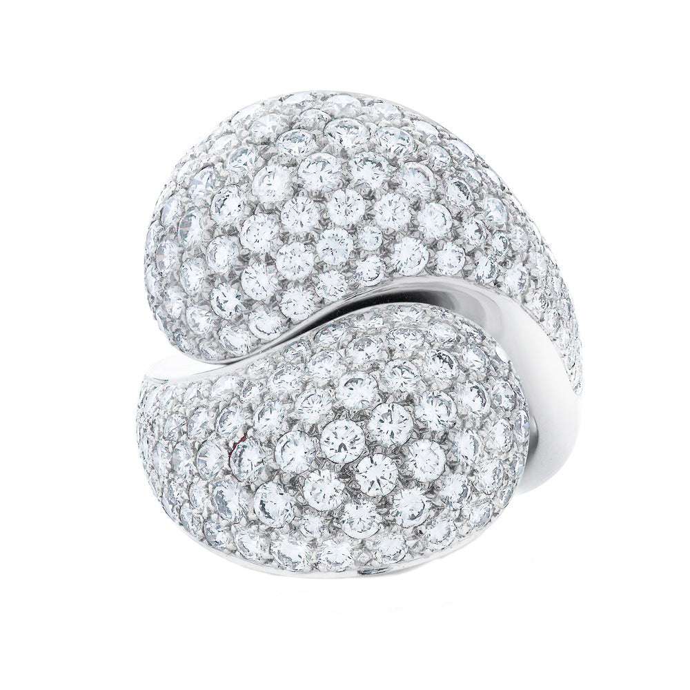 Stunning French Cartier 5.2 Ct Diamond Bypass Ring in 18K White Gold, featuring a captivating swirl of diamonds, created by Vivid Diamonds.