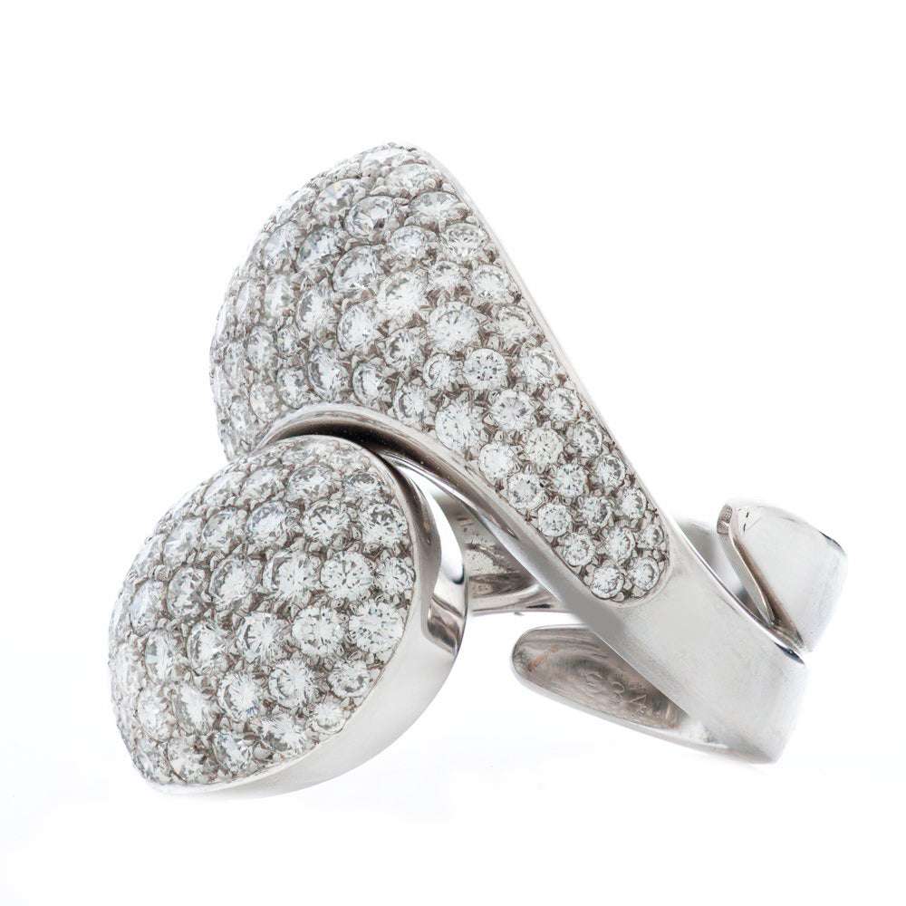 Sophisticated French Cartier 5.2 Ct Diamond Bypass Ring in 18K White Gold showcasing intricate diamond detailing and luxurious design by Vivid Diamonds.