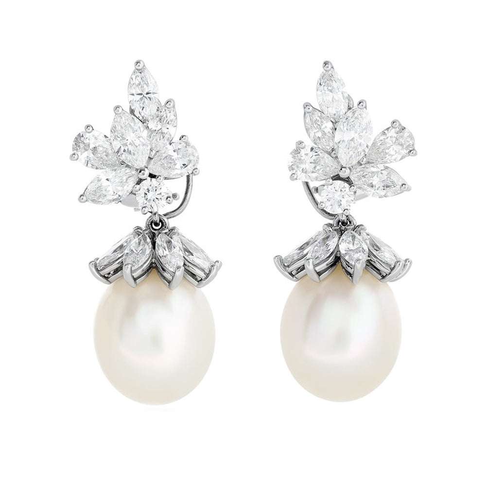 Tiffany & Co. 7.4 Carat Diamond & Pearl Day & Night Earrings in Platinum from Vivid Diamonds, showcasing exquisite craftsmanship with dazzling diamonds and elegant pearls, ideal for both day and night elegance.