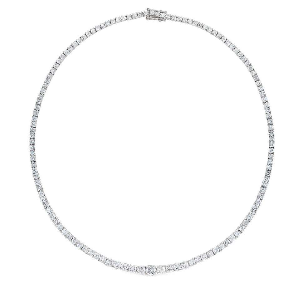 Vivid Diamonds 15 Carat Platinum Riviera Necklace with a stunning display of 127 sparkling diamonds, epitomizing sophistication and luxury.
