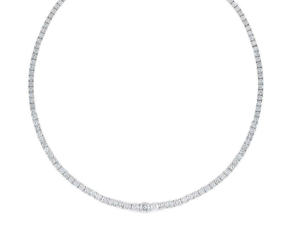 Vivid Diamonds 15 Carat Platinum Riviera Necklace featuring 127 brilliant-cut diamonds, showcasing exquisite craftsmanship and luxurious elegance.