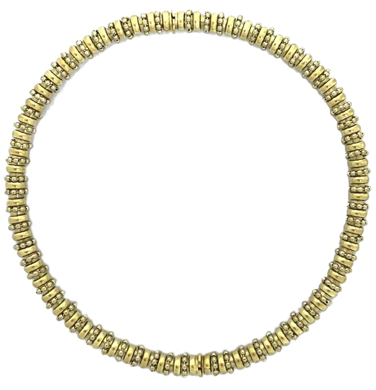 Elegant 18K Yellow Gold Bead Necklace by Vivid Diamonds featuring a transformative design, measuring 16 inches and convertible into two stylish bracelets.