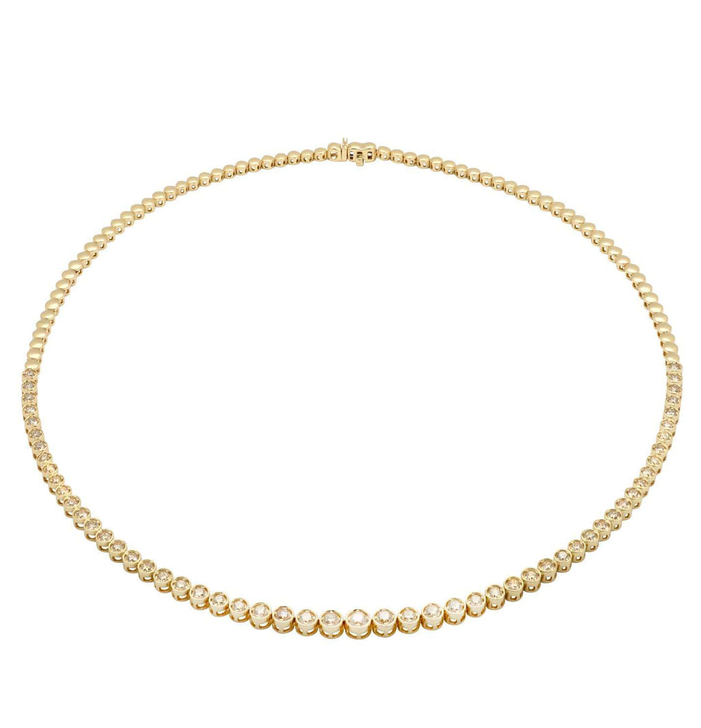 Stunning 14K Yellow Gold Diamond Necklace from Vivid Diamonds, adorned with 55 round brilliant diamonds, totaling 3.49 carats, designed for luxury and sophistication.