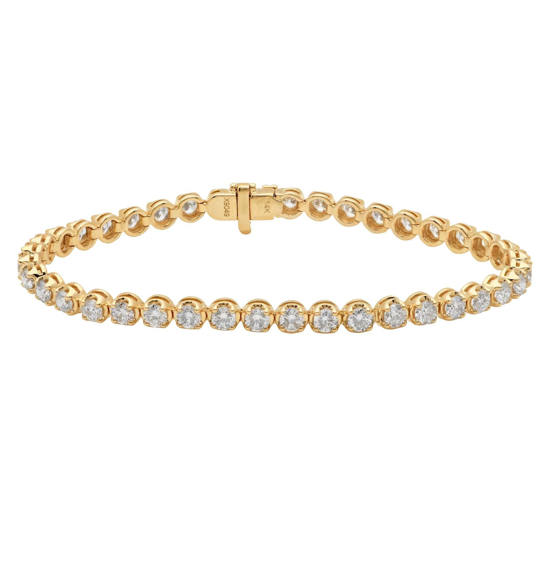 Elegant 14K Yellow Gold Diamond Bracelet with 5.40 carats of Round Brilliant Diamonds, showcasing luxury craftsmanship from Vivid Diamonds.