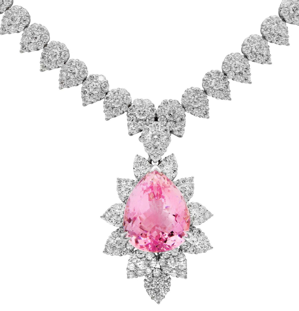 Radiant Elegance: 18k White Gold Diamond Necklace with Removable Morganite Pendant – V47340 Vivid Diamonds