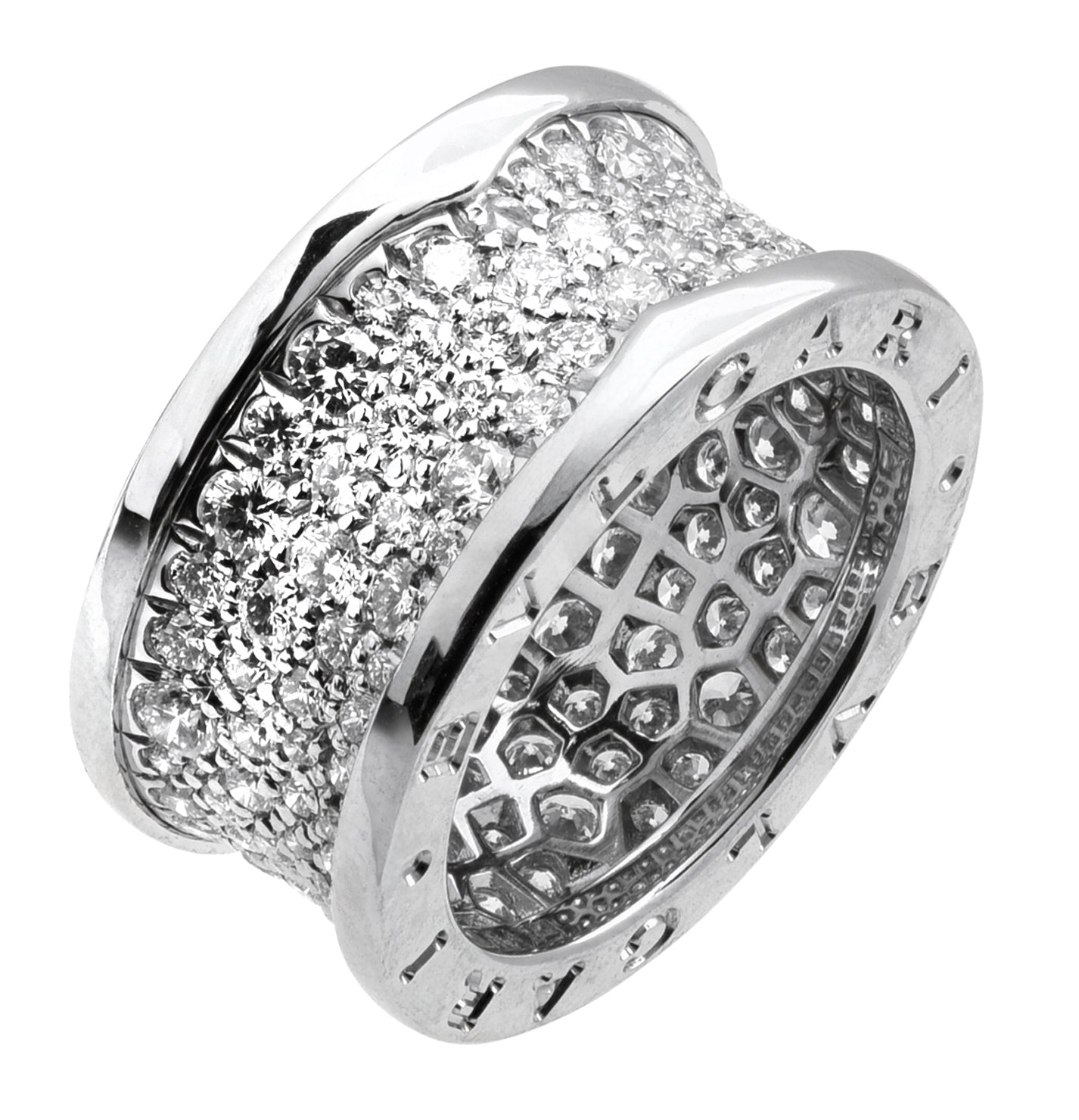 Bvlgari BZero Diamond Ring featuring 2.24ct Round Brilliant Diamonds in 18K White Gold by Vivid Diamonds, showcasing exquisite pave setting and luxurious design.
