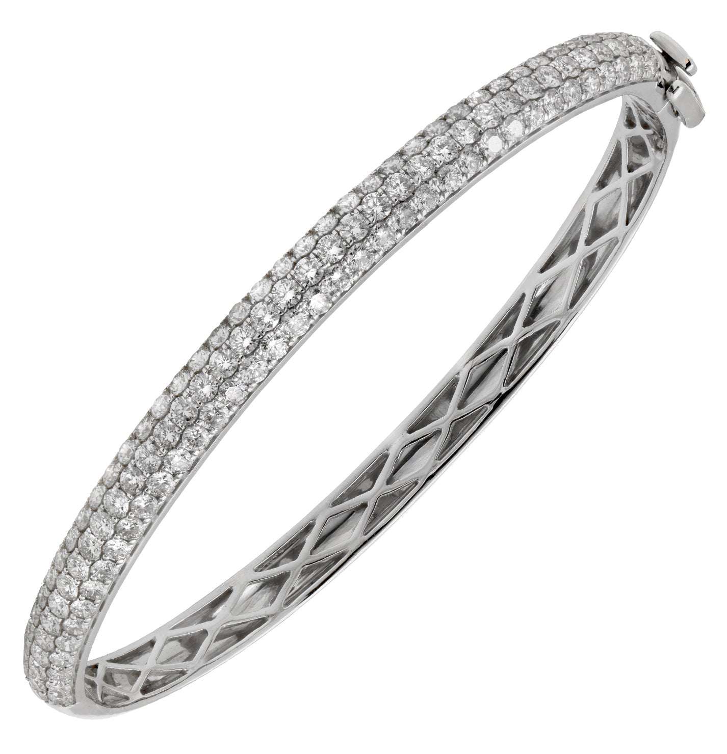 Stunning 3.80 Carat Round Diamond Bangle in 14k White Gold featuring 115 brilliant diamonds, crafted by Vivid Diamonds, showcasing timeless elegance.