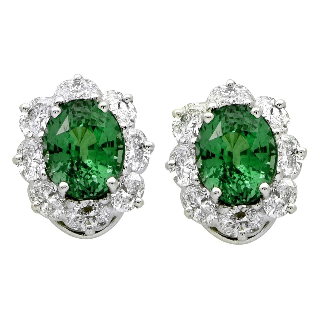 Elegant Oscar Heyman Platinum Tsavorite & Diamond Earrings with vibrant tsavorite and brilliant diamond accents, available from Vivid Diamonds.