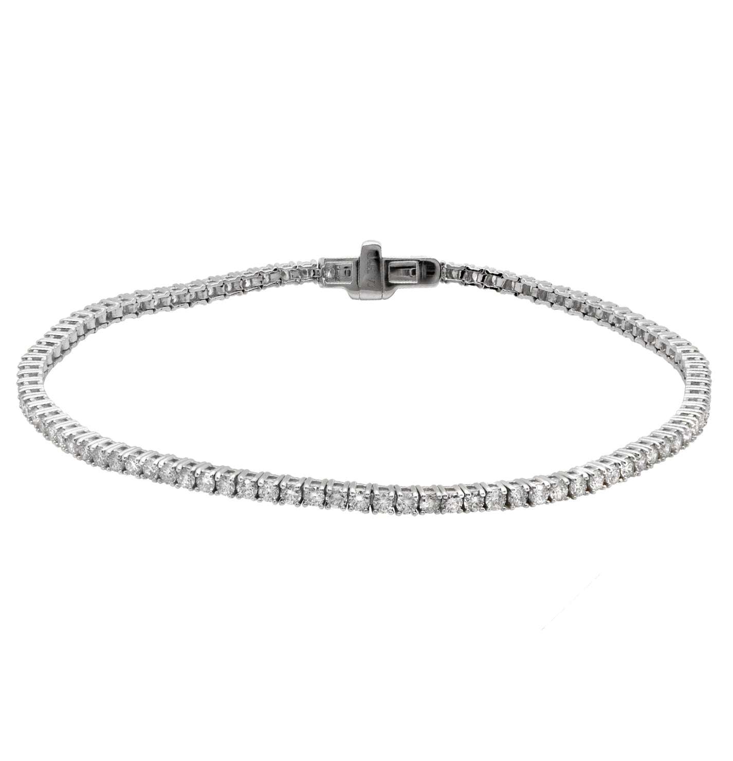 A stunning view of the 14K White Gold Diamond Bracelet by Vivid Diamonds, featuring 93 diamonds with a total weight of 2.30 carats. This bracelet radiates elegance and luxury, perfect for any occasion.