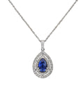 1.94Ct Pear-Shaped Sapphire Necklace in White Gold Surrounded by 52 Diamonds by Vivid Diamonds, showcasing a brilliant pear-shaped sapphire with sparkling diamond halo.