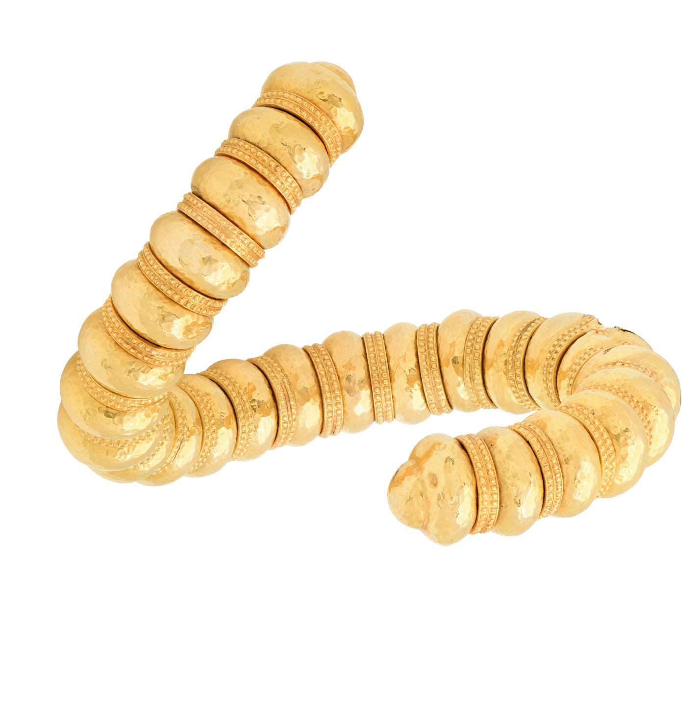 Lalaounis 18K Yellow Gold Hammered Bangle V48214 by Vivid Diamonds, highlighting an elegant silhouette with exquisite detailing and a distinctive hammered finish.