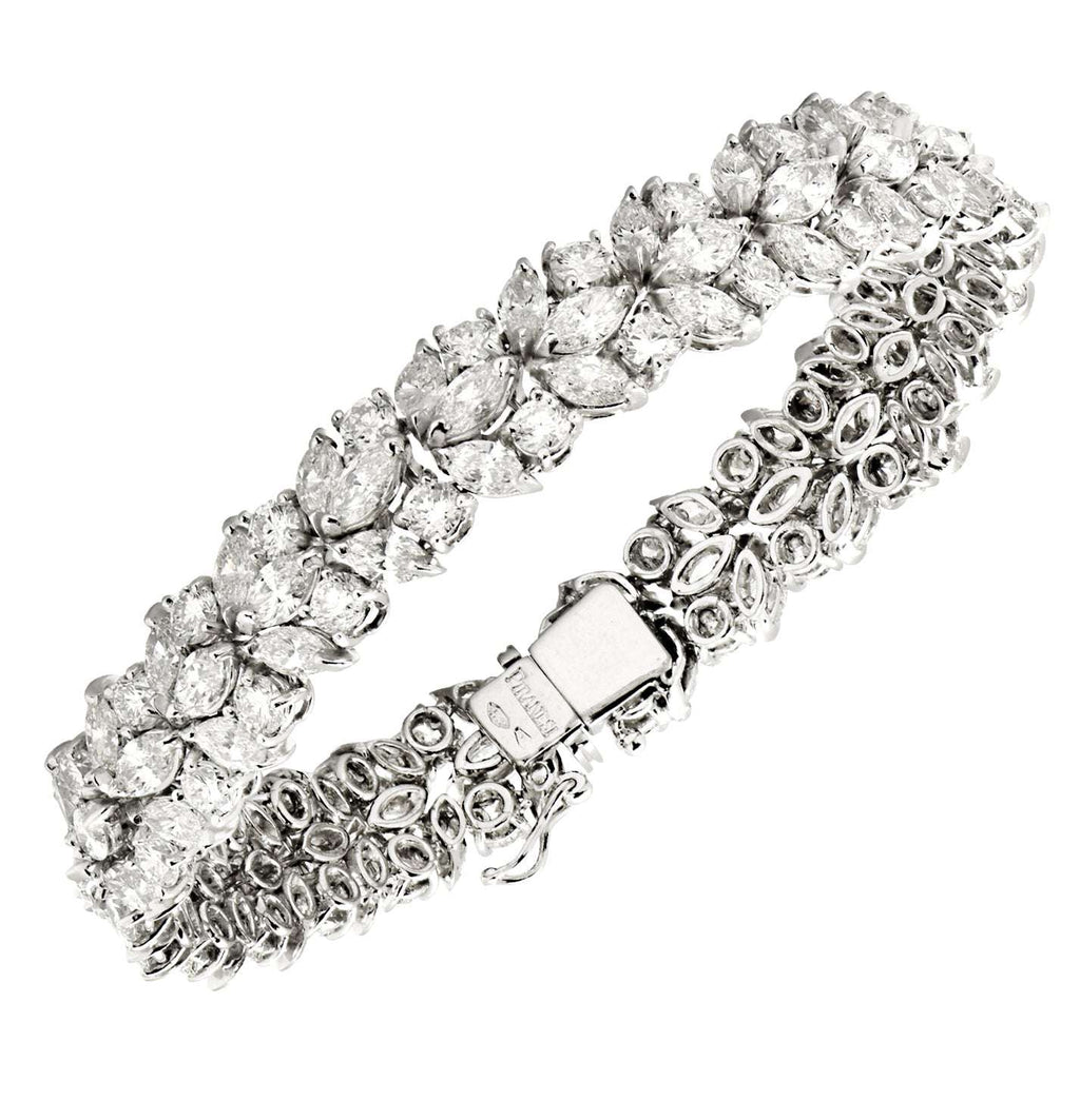 Exquisite Piranessi 20Ct Diamond Bracelet in 18K White Gold by Vivid Diamonds featuring dazzling marquise and round brilliant cut diamonds, showcasing luxury and elegance.