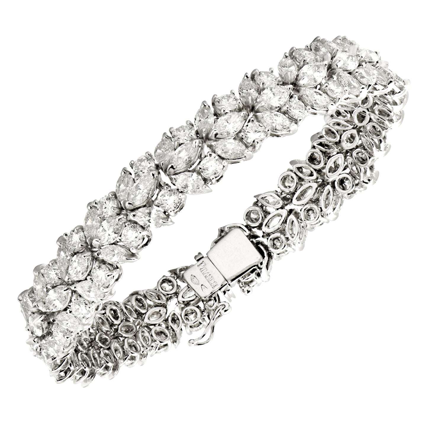 Exquisite Piranessi 20Ct Diamond Bracelet in 18K White Gold by Vivid Diamonds featuring dazzling marquise and round brilliant cut diamonds, showcasing luxury and elegance.