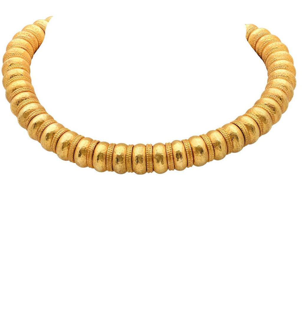 Ilias Lalaounis 18K Yellow Gold Bead Necklace displayed elegantly, handcrafted luxury jewelry by Vivid Diamonds showcasing a classic design and intricate bead detailing.