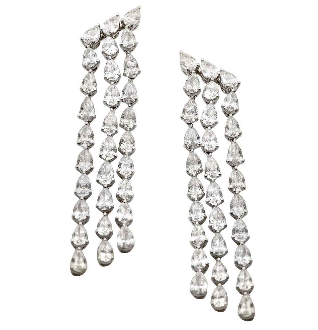 Exquisite 60 Pear-Shaped Diamond Chandelier Earrings in 18K White Gold by Vivid Diamonds - 6.20ct, showcasing a stunning arrangement of sparkling diamonds for a luxurious look.