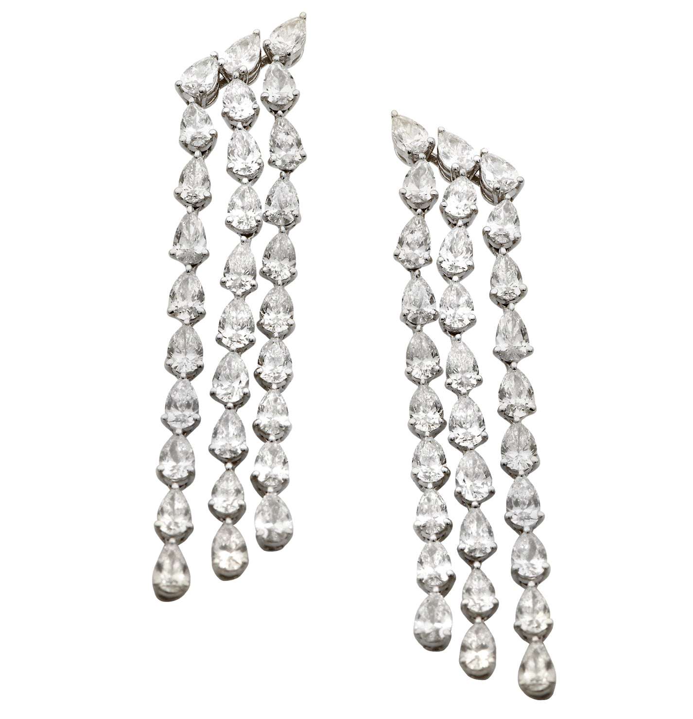 Exquisite 60 Pear-Shaped Diamond Chandelier Earrings in 18K White Gold by Vivid Diamonds - 6.20ct, showcasing a stunning arrangement of sparkling diamonds for a luxurious look.