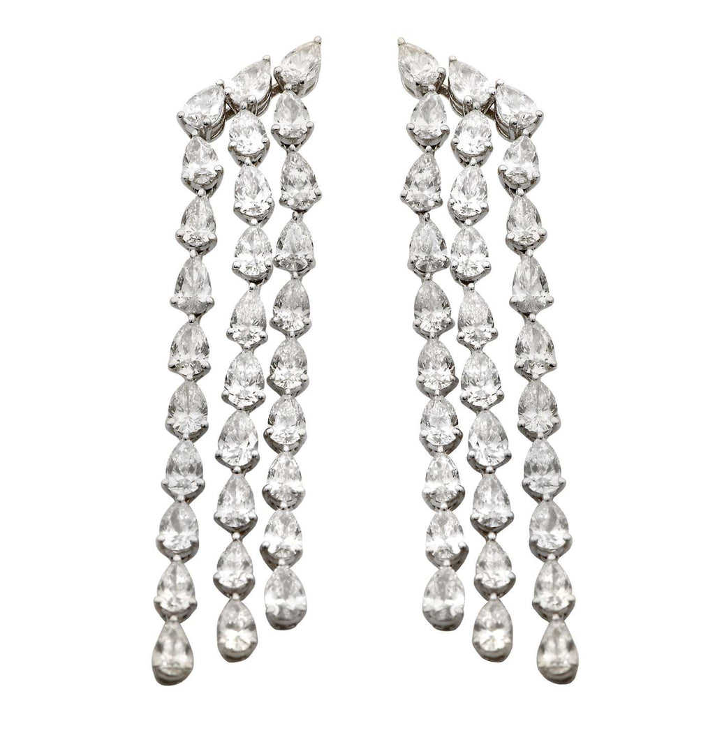 Elegant 60 Pear-Shaped Diamond Chandelier Earrings in 18K White Gold from Vivid Diamonds - 6.20ct, featuring a glamorous design perfect for special occasions.